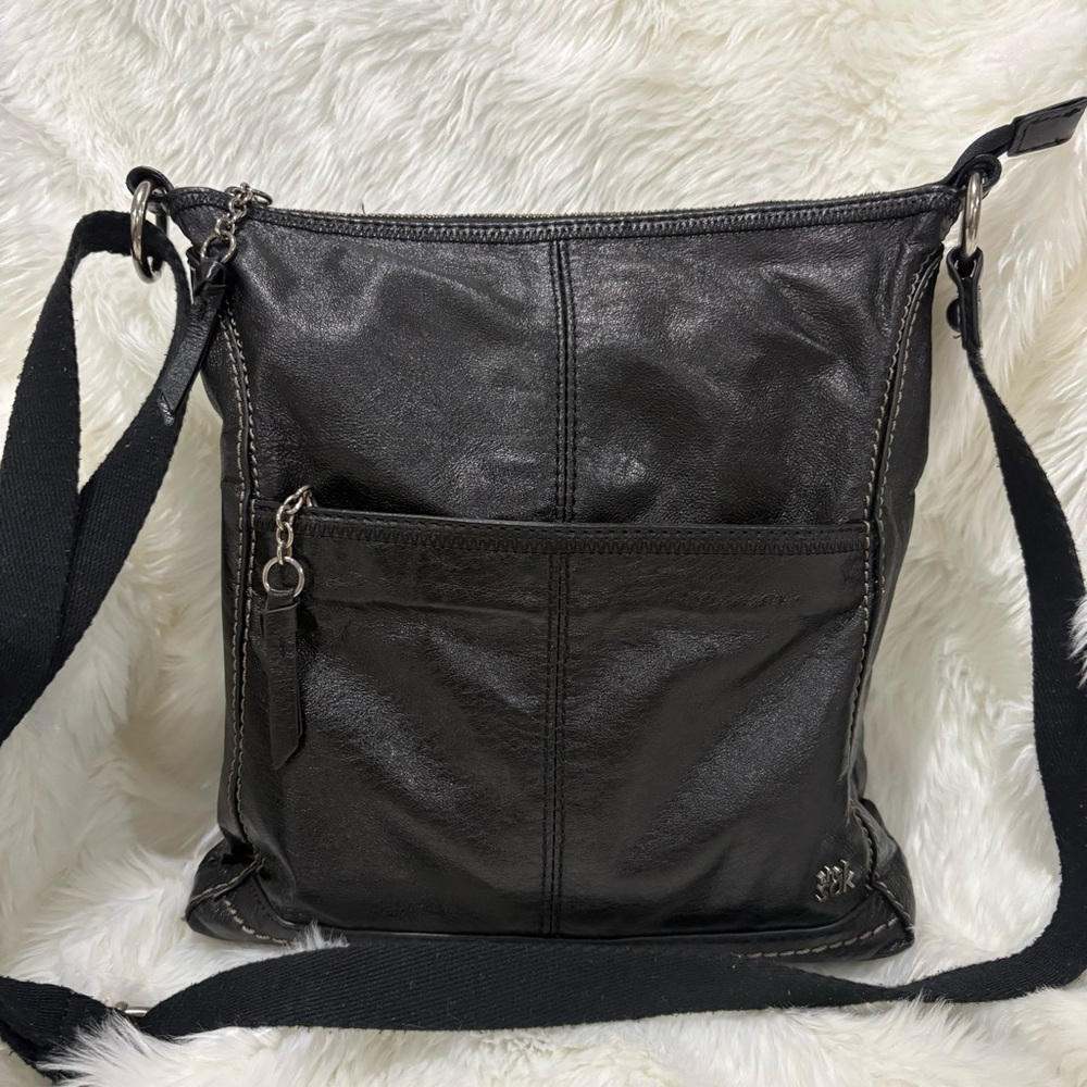 The Sak Black Leather Crossbody with Front Zip Pocket